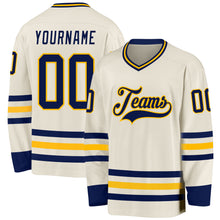 Загрузить изображение в средство просмотра галереи, Custom Cream Navy-Gold Hockey Jersey
