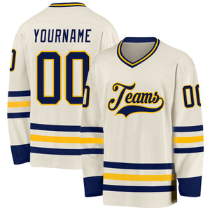 Custom Cream Navy-Gold Hockey Jersey