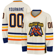 Charger l&#39;image dans la galerie, Custom Cream Navy Gold-Orange Hockey Jersey
