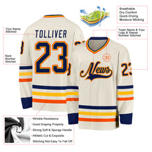 Charger l&#39;image dans la galerie, Custom Cream Navy Gold-Orange Hockey Jersey
