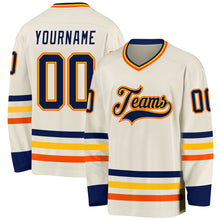 Charger l&#39;image dans la galerie, Custom Cream Navy Gold-Orange Hockey Jersey
