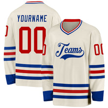 Загрузить изображение в средство просмотра галереи, Custom Cream Red Royal-White Hockey Jersey
