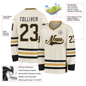 Custom Cream Black-Old Gold Hockey Jersey