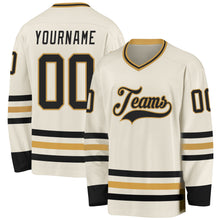 Charger l&#39;image dans la galerie, Custom Cream Black-Old Gold Hockey Jersey
