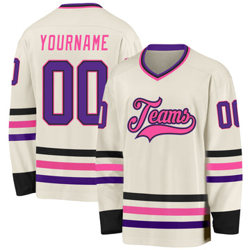 Custom Cream Purple Black-Pink Hockey Jersey