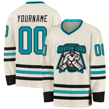 Charger l&#39;image dans la galerie, Custom Cream Teal-Black Hockey Jersey
