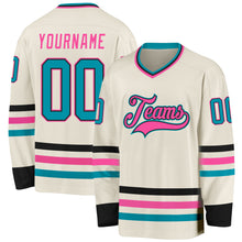 Charger l&#39;image dans la galerie, Custom Cream Teal Black-Pink Hockey Jersey
