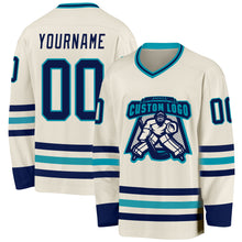 Charger l&#39;image dans la galerie, Custom Cream Navy-Teal Hockey Jersey
