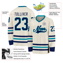 Charger l&#39;image dans la galerie, Custom Cream Navy-Teal Hockey Jersey
