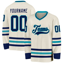 Charger l&#39;image dans la galerie, Custom Cream Navy-Teal Hockey Jersey
