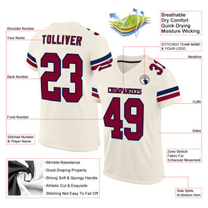 Custom Cream Maroon-Navy Mesh Authentic Football Jersey