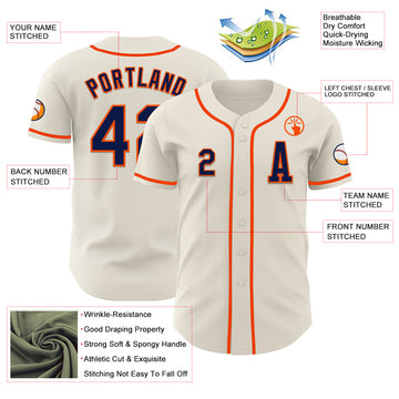 Custom Cream Navy-Orange Authentic Baseball Jersey