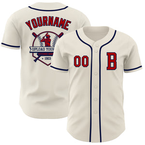 Custom Cream Red-Navy Authentic Baseball Jersey