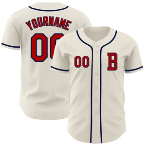 Custom Cream Red-Navy Authentic Baseball Jersey