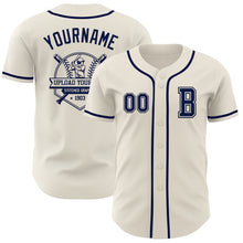 Load image into Gallery viewer, Custom Cream Navy Authentic Baseball Jersey
