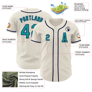 Custom Cream Teal-Navy Authentic Baseball Jersey