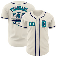 Load image into Gallery viewer, Custom Cream Teal-Navy Authentic Baseball Jersey
