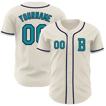 Load image into Gallery viewer, Custom Cream Teal-Navy Authentic Baseball Jersey
