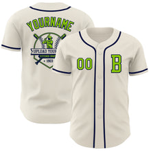 Load image into Gallery viewer, Custom Cream Neon Green-Navy Authentic Baseball Jersey
