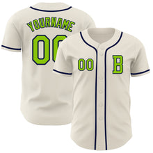 Load image into Gallery viewer, Custom Cream Neon Green-Navy Authentic Baseball Jersey
