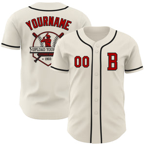 Custom Cream Red-Black Authentic Baseball Jersey