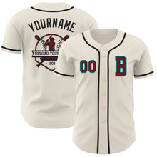 Load image into Gallery viewer, Custom Cream Crimson Black-Aqua Authentic Baseball Jersey
