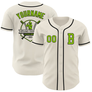 Custom Cream Neon Green-Black Authentic Baseball Jersey