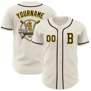 Custom Cream Black-Gold Authentic Baseball Jersey