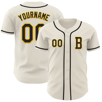 Custom Cream Black-Gold Authentic Baseball Jersey