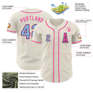 Custom Cream Light Blue Black-Pink Authentic Baseball Jersey