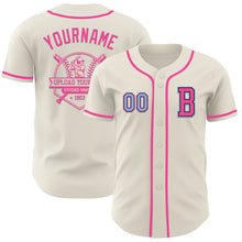 Load image into Gallery viewer, Custom Cream Light Blue Black-Pink Authentic Baseball Jersey
