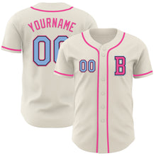 Load image into Gallery viewer, Custom Cream Light Blue Black-Pink Authentic Baseball Jersey
