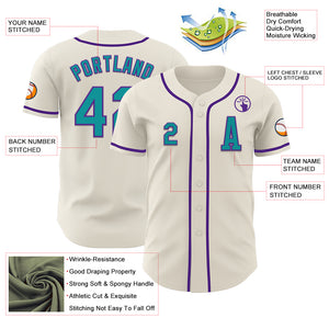 Custom Cream Teal-Purple Authentic Baseball Jersey