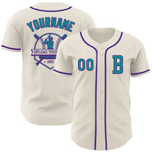 Load image into Gallery viewer, Custom Cream Teal-Purple Authentic Baseball Jersey
