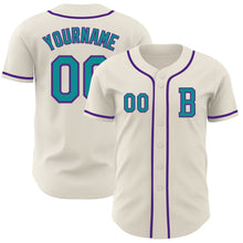 Load image into Gallery viewer, Custom Cream Teal-Purple Authentic Baseball Jersey
