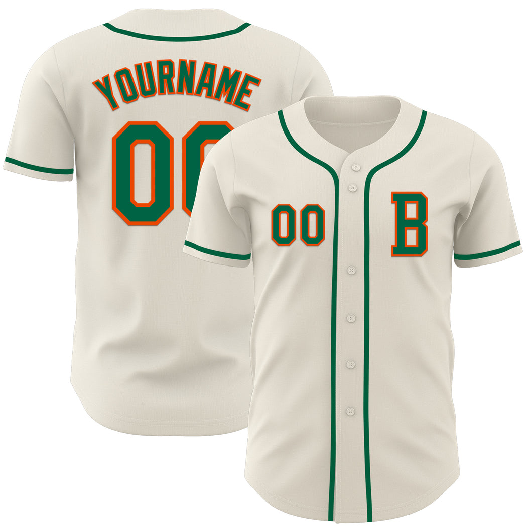 Custom Cream Kelly Green-Orange Authentic Baseball Jersey