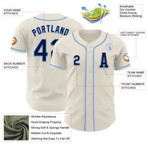 Custom Cream Navy-Light Blue Authentic Baseball Jersey