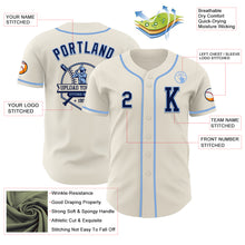 Load image into Gallery viewer, Custom Cream Navy-Light Blue Authentic Baseball Jersey
