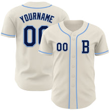 Load image into Gallery viewer, Custom Cream Navy-Light Blue Authentic Baseball Jersey
