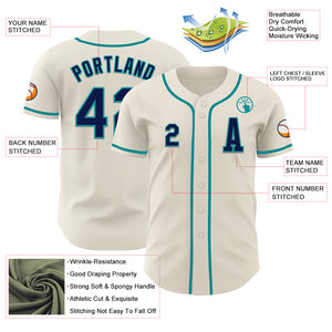 Custom Cream Navy-Teal Authentic Baseball Jersey