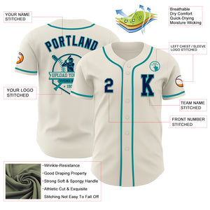 Custom Cream Navy-Teal Authentic Baseball Jersey