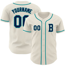 Load image into Gallery viewer, Custom Cream Navy-Teal Authentic Baseball Jersey
