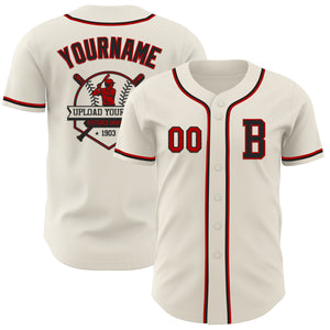 Custom Cream Red-Black Authentic Baseball Jersey