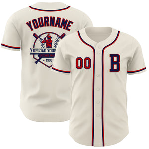 Custom Cream Red-Navy Authentic Baseball Jersey