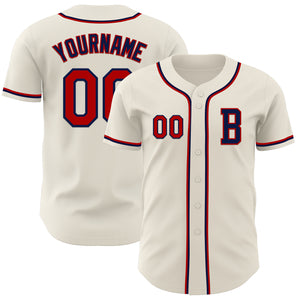 Custom Cream Red-Navy Authentic Baseball Jersey