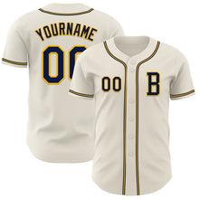 Load image into Gallery viewer, Custom Cream Navy-Gold Authentic Baseball Jersey
