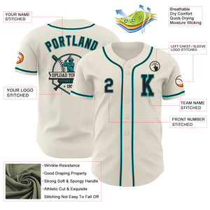 Custom Cream Black-Teal Authentic Baseball Jersey