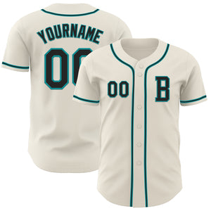 Custom Cream Black-Teal Authentic Baseball Jersey