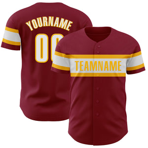 Custom Crimson White-Gold Authentic Baseball Jersey