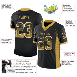 Custom Black Old Gold-White Mesh Drift Fashion Football Jersey